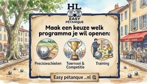 Easy Pétanque programma keuze